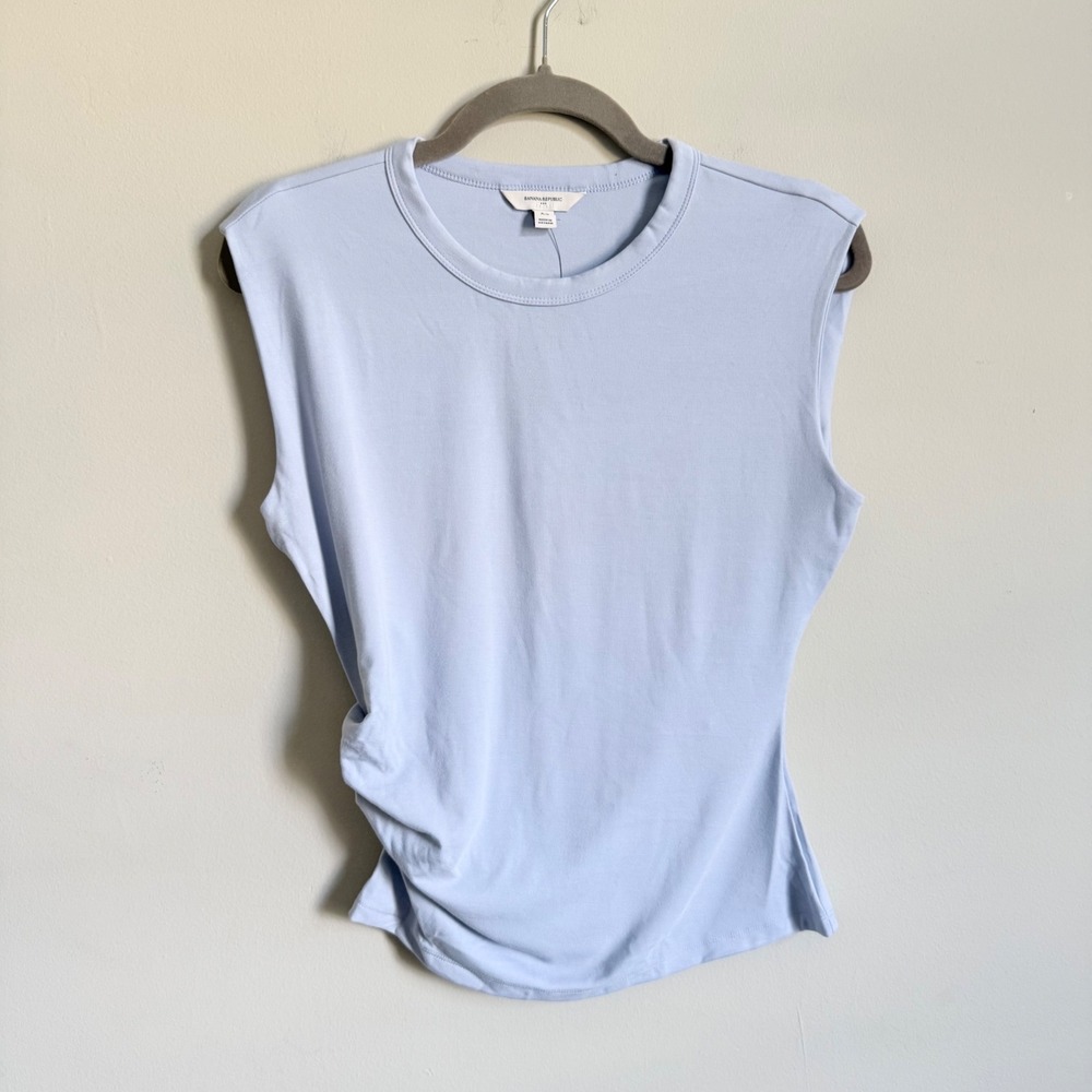 Banana Republic Women Light Blue Side Cinched Sleeveless Crew Neck Top XS NWT